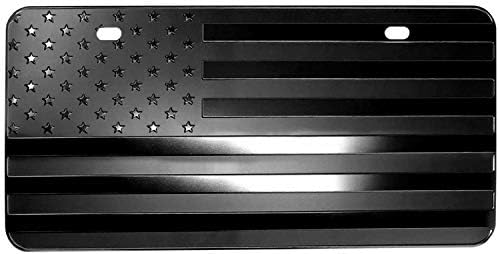 USA American Black Flag Metal Stamped Embossed License Plate 2 Hole (12"x6", Black)