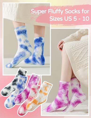 Tie Dye Fuzzy Socks-Warm Cozy Christmas Gifts-Soft Fluffy Socks-Stocking Stuffer for Women-Size 5-103