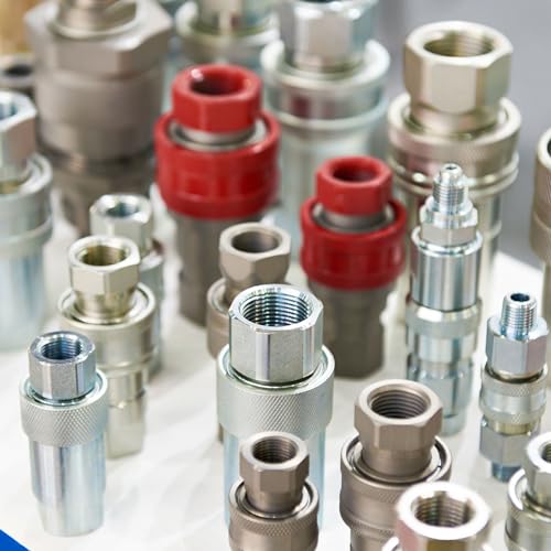 Image of PATIKIL 3 /8 inch ISO 16028 Flat Face Hydraulic Coupler Male Dust Cap and Female Plug Cover, 1 Set Hydraulic Quick Disconnects Coupling Port Plug Cover Fittings with Retention Ring, Red