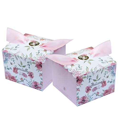 Awtlife Fleur de 50 pcs Boîte à dragées avec 50 pour ruban pour décoration de fête de mariage Candy Boîtes Cadeau