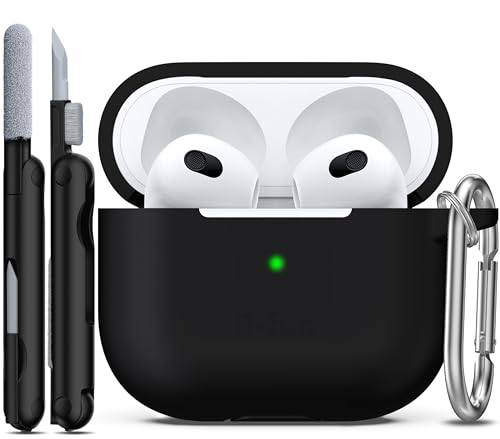 Image of R-fun Compatible with AirPods 3 Case Cover, Silicone Protective Accessories Skin with Keychain Compatible with Apple AirPod 3rd Generation 2021 for Women Men Girls Boys,Front LED Visible,Black