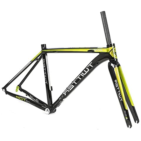 Aluminum Alloy Road Bike Frame 700C C/V Brake Bicycle Frame BSA68 Internal Routing Quick Release Frame 46/48/50/52cm With Carbon Fork (Color : Yellow, Size : 52CM) Cover