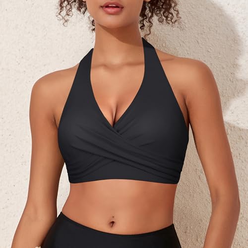 Firpearl Women's Underwire Bikini Tops V Neck Halter Swim Top Push Up Criss Cross Bathing Suit Top Only3