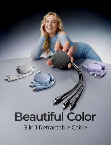 LISEN Retractable 3-in-1 Multi Charging Cable w/ USB-C, Lightning & Micro USB (Black) - image 9