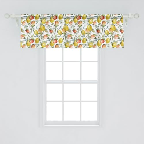 Ambesonne Nature Window Valance Pack of 2, Lemon and Orange Clementine Tree Branches Fruit Yummy Winter Season Vitamin Design, Rod Pocket Curtain Valances for Kitchen Bedroom, 54" X 18", White Yellow