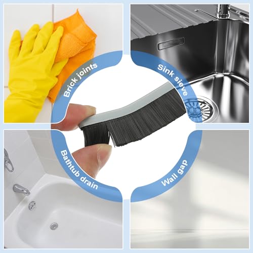 Image of PATIKIL Hard Bristle Crevice Cleaning Brush, 3Pcs Multifunctional Gap Cleaning Brush Corner Cleaning Brushes Tool for Little Corner Kitchen Bathroom Toilet Windows, Grey Black