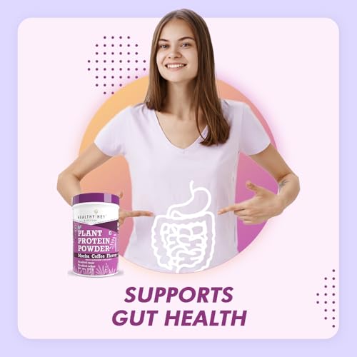 HealthyHey Nutrition Plant Protein Powder, Protein, Low Net Carbs, Non Dairy, Gluten Free, Lactose Free, No Sugar Added, Soy Free, Non-GMO - 500gm (Mocha Coffee)