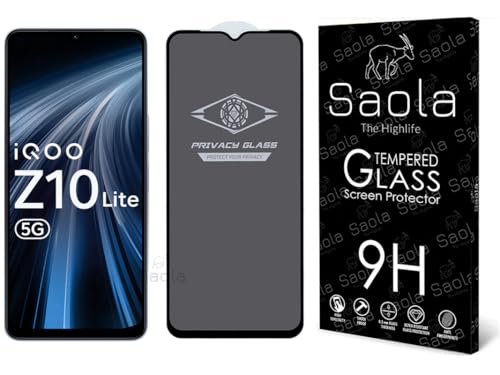 Image of Saola Ultra Privacy Tempered Glass For Iqoo Z10 lite 5G (PACK OF 1) with Free Installation Kit. Full screen Coverage. Free Replacement If Received Damaged - 6.74 inch