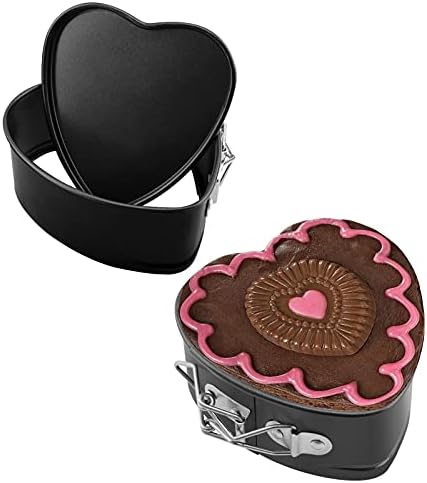 EALEK 2 Pack Heart Springform Pan, 4 Inches Heart Shape Mini Bakeware Cake Pan Non-Stick Cheesecake Pan Mould With Drop Bottom Bake Tools 4.5 x 4.2 inch