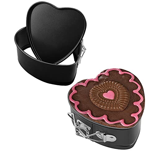 EALEK 2 Pack Heart Springform Pan, 4 Inches Heart Shape Mini Bakeware Cake Pan Non-Stick Cheesecake Pan Mould With Drop Bottom Bake Tools 4.5 x 4.2 inch