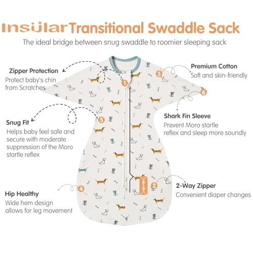 Image of insular Baby Transitional Swaddle with 2-Way Zipper Newborn Sleep Sack Arms Up Infant Sleeping Bag Wearable Blanket, Dachshund Dog, 0-3 Month