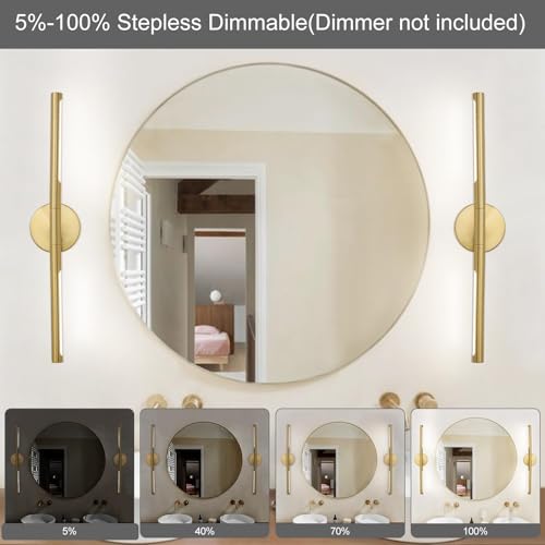Image of Gold Bathroom Light Fixtures Over Mirror 24 Inch, 18W 360 Rotatable Dimmable 4000K Led Brass Vanity Lighting Fixture, Brushed Gold Bathroom Vanity Lights Above Mirror