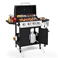 HUGROVE Propane Gas Grill, 40,000 BTU 4 Burner Outdoor BBQ Grill with with Foldable Side Tables & Spice Rack, 459 sq.in Cooking Area & Warming Rack for Patio, Backyard (Silver & Black)
