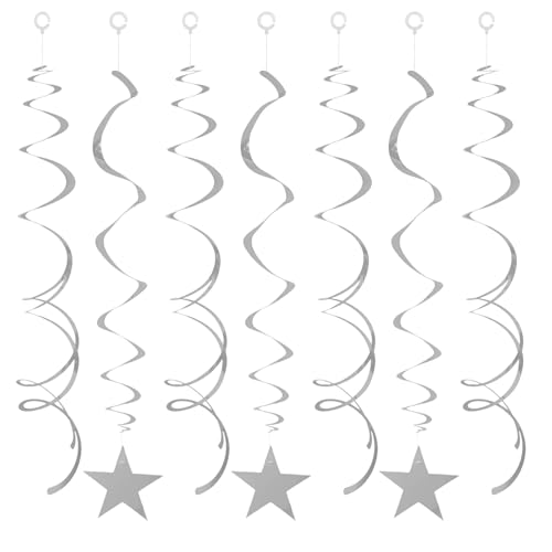 Image of 40Pcs Silver Star Hanging Swirls Party Decorations Plastic Spirals Streamers Foil Ceiling Decor for Birthday Bridal Showers All Kinds of Parties Classroom Home Party Favors