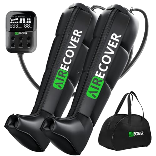 Airecover Presoterapia para Casa, Masajeador de Piernas Inalámbrico y Recargable, Botas de Compresión para Circulación, Recuperación Muscular, Drenaje Linfático y Celulitis, Batería de 4H (L)