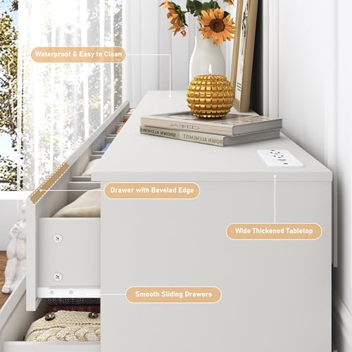 White Malm Dresser for Bedroom, 79 Inch Oversized 18 Drawers Dresser TV Stand for 85/90/95 Inch TV, Modern Large Wood Chest of Drawers with Charging Station, Living Room, Entryway, Hallway, White