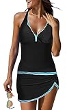 EVALESS Plus Size Tankini Bathing Suits for Women Two Piece Halter Padded Push Up Swimsuit Tummy Con
