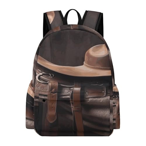 Horse Saddle with A Cowboy Hat Wild Printed Backpack Water-Resistant Pack Stylish Bag Lightweight Travel Backpack