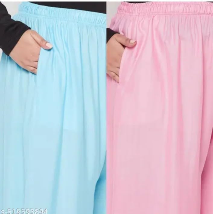 Image of Women's Jumbo Combo Palazzo | Extra Wide Leg Flared Ethnic Trousers | Pack of High Waist Relaxed Fit Palazzos for Women | Stylish Plain Solid Color Bottom Wear for Kurti & Tops | Jumbo Value Pack
