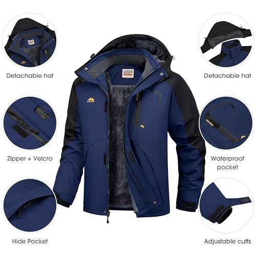 Image of WULFUL Men's Ski Jackets Warm Winter Snow Windbreaker Resistant Snowboard Fleece Coat Mountain Waterproof Parka with Hood