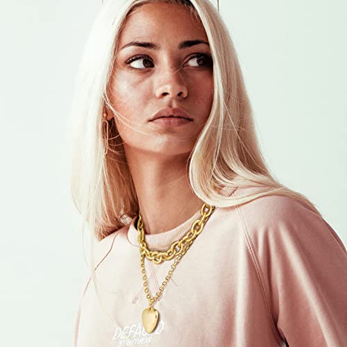 Chunky Gold Necklace Heart Pendant 14k Gold Plated Thick Chain Multilayer Necklace for Women4
