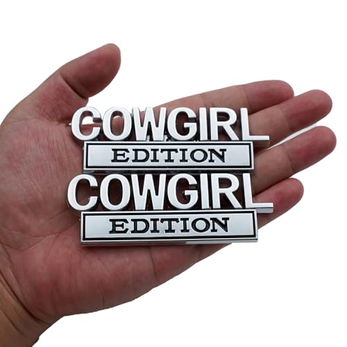 Image of 2pcs Metal Cowgirl Edition Side Rear Front Hood Trunk Emblem 3D Badge Decal Sticker Replacement for Universal Car Truck SUV (Silver Black)