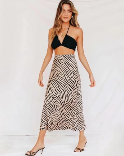 Women's Zebra Print Silk Midi Skirt - 19 Momme Crepe de Chine, High-Waist Flowy Design for Casual/Formal Occasions3