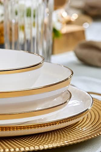 Karaca Eclipse Gold 57-Piece Crockery Set for 12 People, Streamline, Serving Plate, Cake Plate, Pepper Shaker, Boat Plate, Dishwasher, New Bone, Stylish Design, Practical
