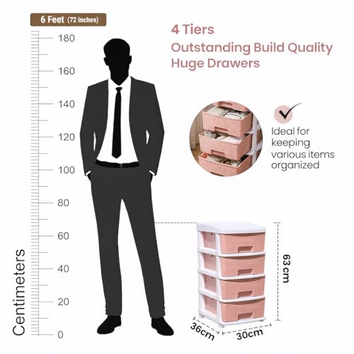 Image of Plastic Modular Drawer Storage Chest Of Drawers Organizer Storage Box, Large Stomo Racks For Multipurpose Anti-slip Shoes Organizers (Pink, 4 Layer)