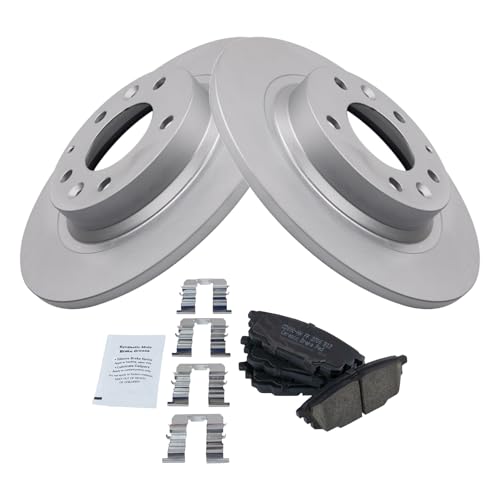 Image of TRQ Rear Brake Pad and Rotor Set Ceramic Coated Rotors Compatible with 2003 Mazda Protege