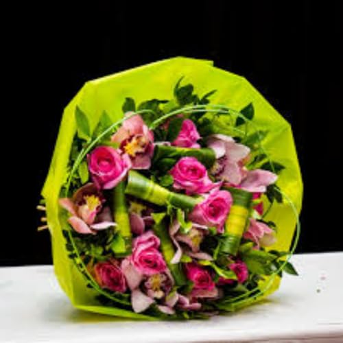 Image of Oasis Frosted Lime Green Bouquet Wrapping Roll Premium Korean Style Flower Wrap for Fresh Flowers & Gift Packaging Florist Essential Supplies 60 Micron 25 Meter Long