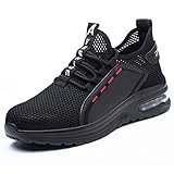 Ayqyc Leichte Arbeitsschuhe Herren S3 Sicherheitsschuhe Damen Sportlich Schutzschuhe Atmungsaktive Stahlkappen Schuhe,Schwarz,Size 43
