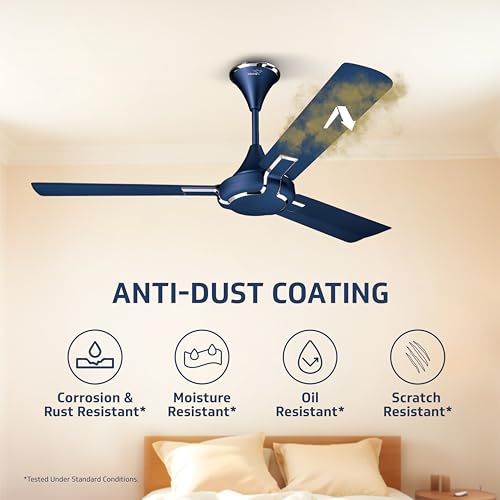 Image of V-Guard Exado Pro BS High Speed Ceiling Fan For Home | BEE 1 Star Rating | 370 RPM | Dust Repellent Technology | Easy to Clean | Riband Blue Matte |1200 mm
