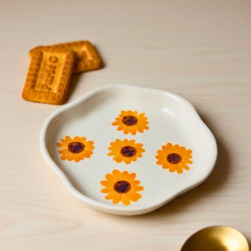 Image of WEAVING HOMES Surajmukhi Handmade Dessert Plate, Size: 11 cm Microwave & Dishwahsher Safe (Set of 1)