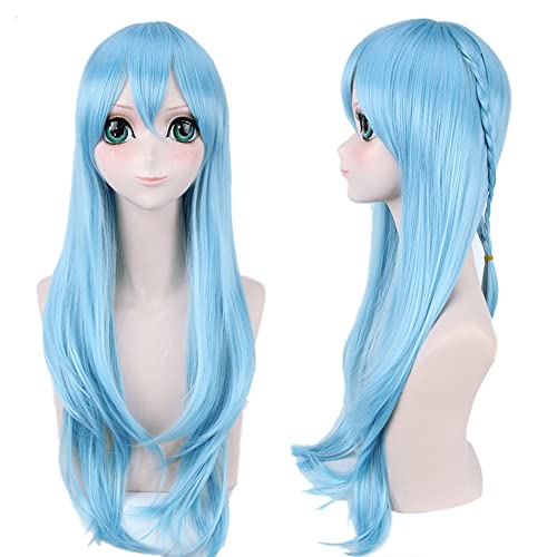 TLSD Asuna Yuuki Wig Anime Sword Art Online Cosplay Costume Long Blue Hair with Braid for Women Halloween Party Synthetic Wigs