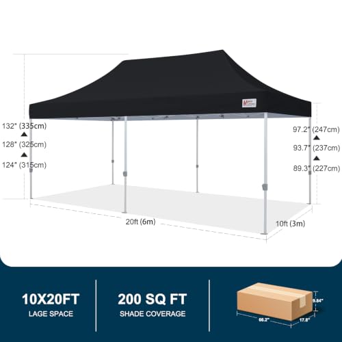 Image of MASTERCANOPY 10x20 Heavy Duty Pop Up Canopy Tent with Roller Bag(Black)