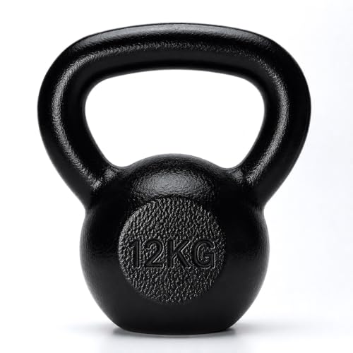 Image of Jimwalt Powder Coated Kettlebell Weight - Cast Iron, Anti-Slip Grip, Rust Resistant | Strength Training, Cross Training, Functional Fitness Equipment (Powder Coated 12KG)