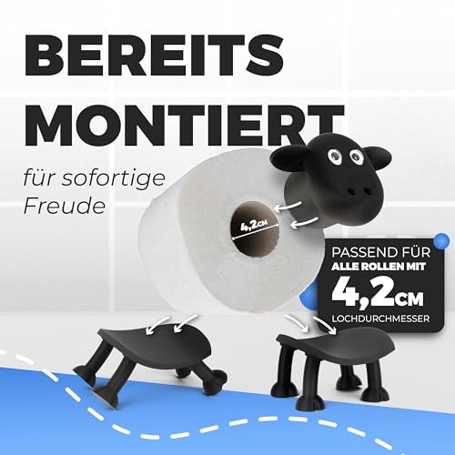 LAYERSMITH® Schaf Toilettenpapierhalter 3er [DAS ORIGINAL] Stapelbar für 42mm Rollen - Perfekt als Deko für Toilettenpapier, Klorollenhalter, Klopapierhalter oder als Geschenk - Emma, Dori & Flocke