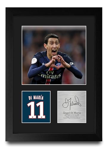 HWC Trading Angel Di Maria PSG Regalos Impresos Imagen De Autógrafo Firmado Para Los Aficionados Al Fútbol Y Partidarios - A4 Retrato Enmarcado