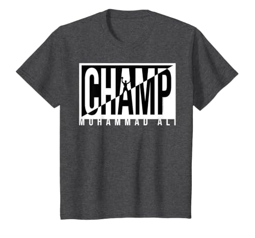 Muhammad Ali - Champ Black and White T-Shirt, Youth, Dark Heather Grey, Large