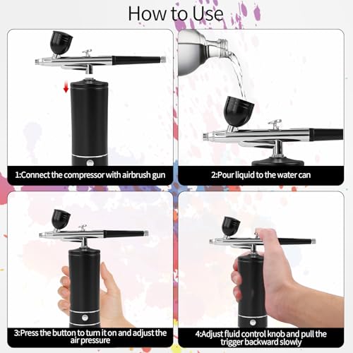 Airbrush-Kit Air Brush Kit With Airbrush Compressor Nail Charms Wireless Air Brush for Barber, Nail Art, Cake Decor, Makeup, Model Painting (Black) - Thumbnail 7