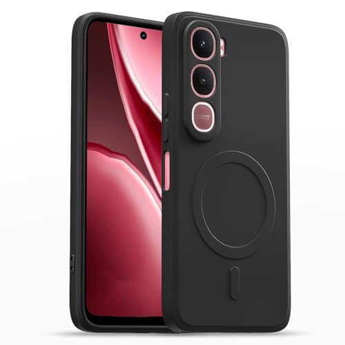 Image of Amazon Basics Back Cover for Vivo Y31 5G Soft Matte Silicone with Camera Protection | Mag-Safe Logo (Not Mag-Safe Compatible) | Shockproof Slim Fit Bumper Case (Black)