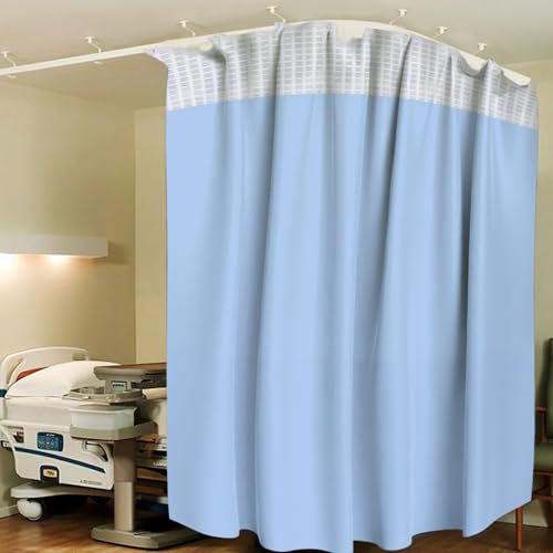 Image of Kuber Industries AC PVC Hospital Bed Curtain | Bathroom Window Blackout Curtain | Shower Curtain with 8 Rings | 7 Feet | Pack of 2 | Blue