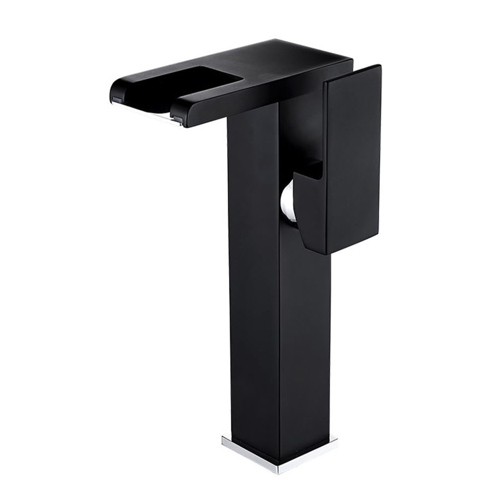 Mitigeur de lavabo cascade LED robinet salle de bains laiton noir - 8