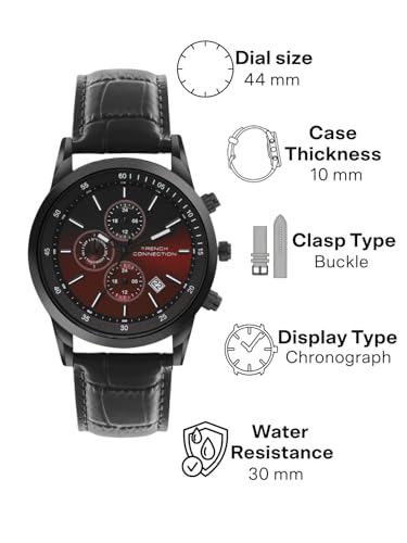 Image of French Connection Cedric Maroon Round Dial Mens Mult Function Watch FCN093BBL