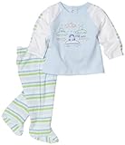 Absorba Newborn Boys Striped Traffic 2 Piece Footed Pant Set Blue/Stripe, 3-6 Months