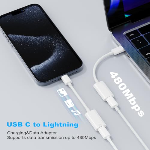 AXFEE USB C auf Light-ning Kopfhörer Adapter, Typ C auf Light-ning Audio Adapter für i-Phone 15 i-Pad Air i-Pad Mini 6 MacBook, Galaxy S22 ULT, 3-in-1 Lade/Datenübertragungs/Audio Adapter