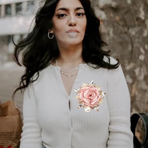 Image of Rose Brooch for Women,Dainty Satin Fabric Flower Lapel Pins Vintage Elegant Pearl Brooches Handmade Crystal Pearl Pins Silk Camellia Safety Collar Pin Dress Suit Accessories Wedding Bridal Bouquet Jewelry