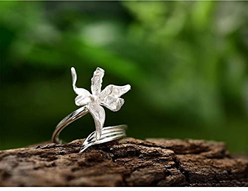 Bague ajustable en argent S925 pour femme avec motif fleur d'iris élégant