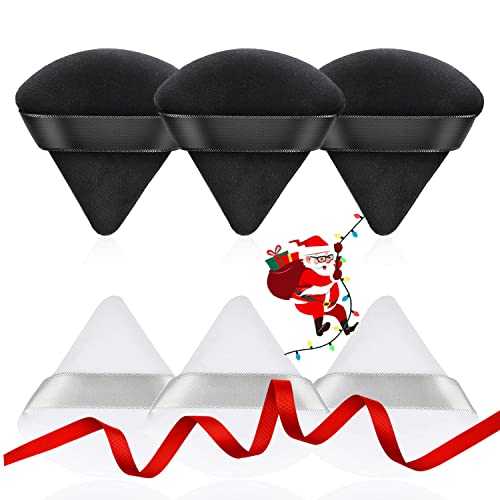 ALECPEA Dreieck Makeup Puderquaste doppelfunktional Waschbares Schminkschwämmchen Puderquaste Plüsch Trocken Nass Puder Schwamm Pads, Schwarz & Weiß, 6 stück Cover